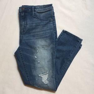 Medium-wash distressed jeans
